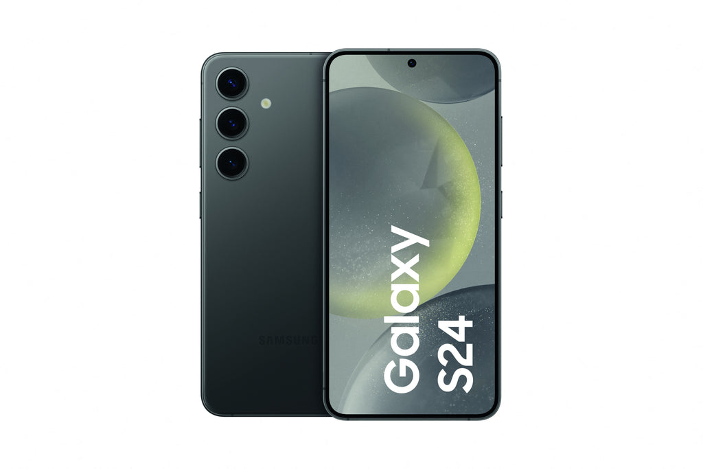 Samsung Galaxy S24 in Onyx Black — brand stock image. Your device's condition matches its grade.