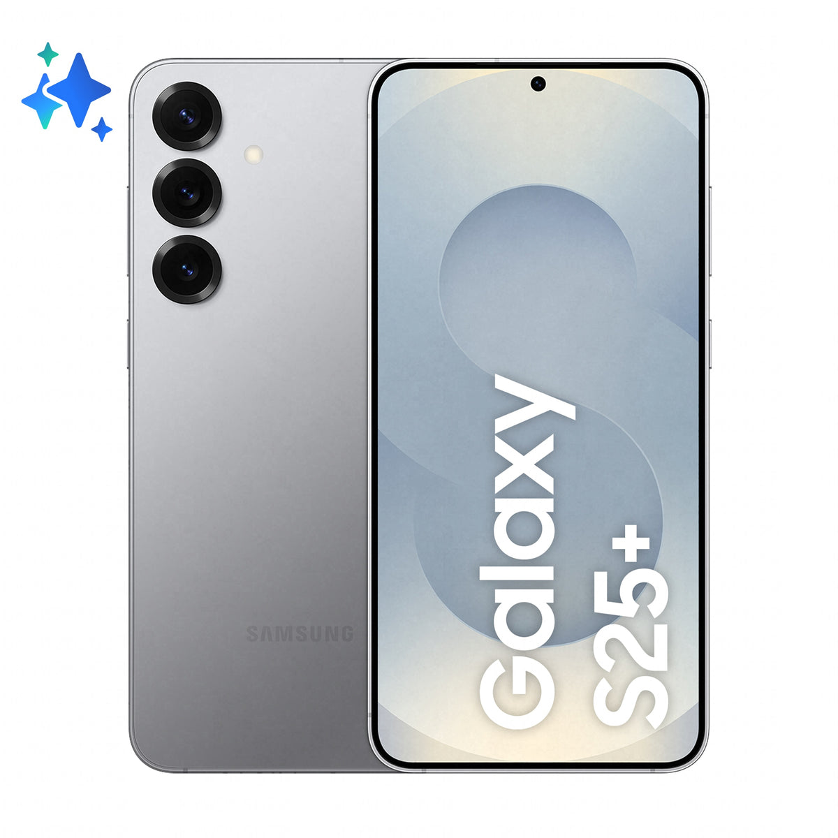 Samsung Galaxy S25+ in Silver Shadow — brand stock image. Your device's condition matches its grade.