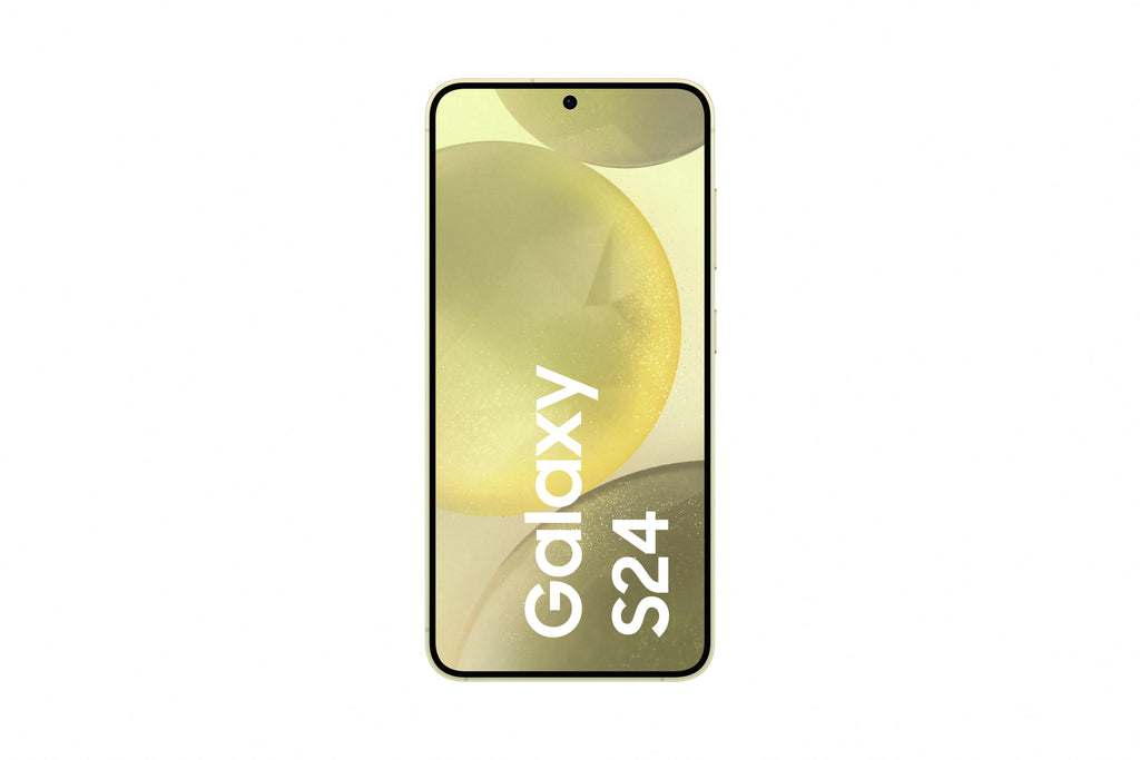 Samsung Galaxy S24 in Amber Yellow — brand stock image. Your device's condition matches its grade.