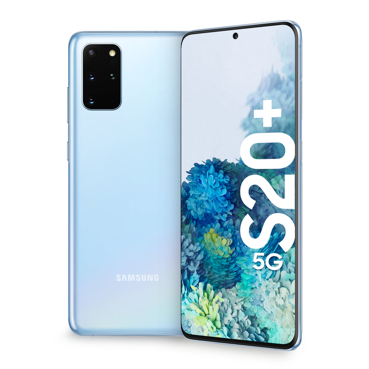 Samsung Galaxy S20+ in Cloud Blue — brand stock image. Your device's condition matches its grade.