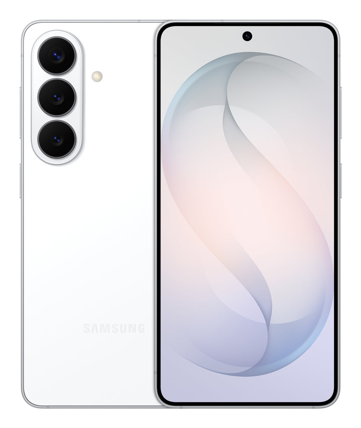 Samsung Galaxy S26+ in White — brand stock image. Your device's condition matches its grade.