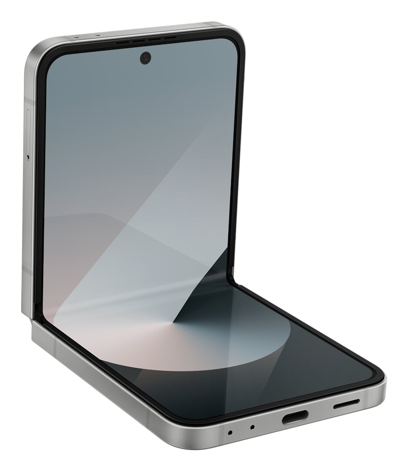 Samsung Galaxy Z Flip6 in Silver Shadow — brand stock image. Your device's condition matches its grade.