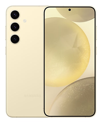 Samsung Galaxy S24+ in Amber Yellow — brand stock image. Your device's condition matches its grade.