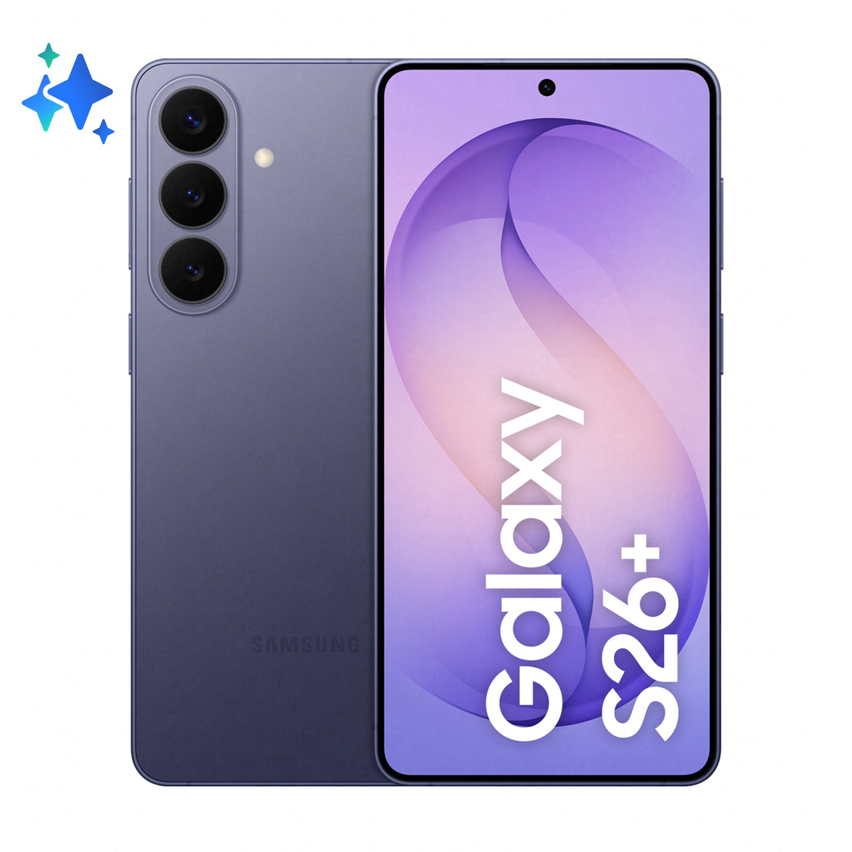 Samsung Galaxy S26+ in Cobalt Violet — brand stock image. Your device's condition matches its grade.