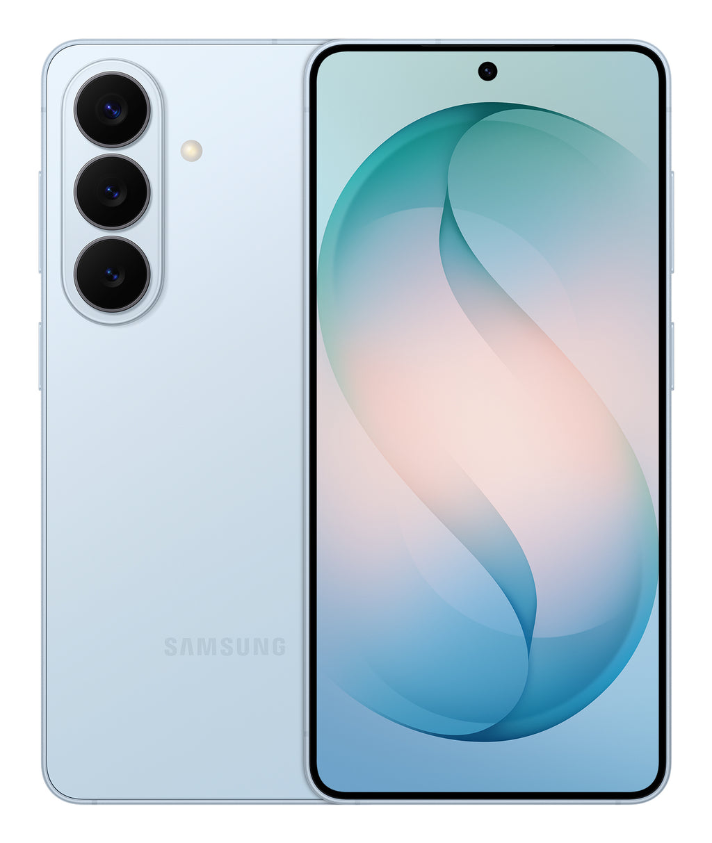 Samsung Galaxy S26 in Sky Blue — brand stock image. Your device's condition matches its grade.