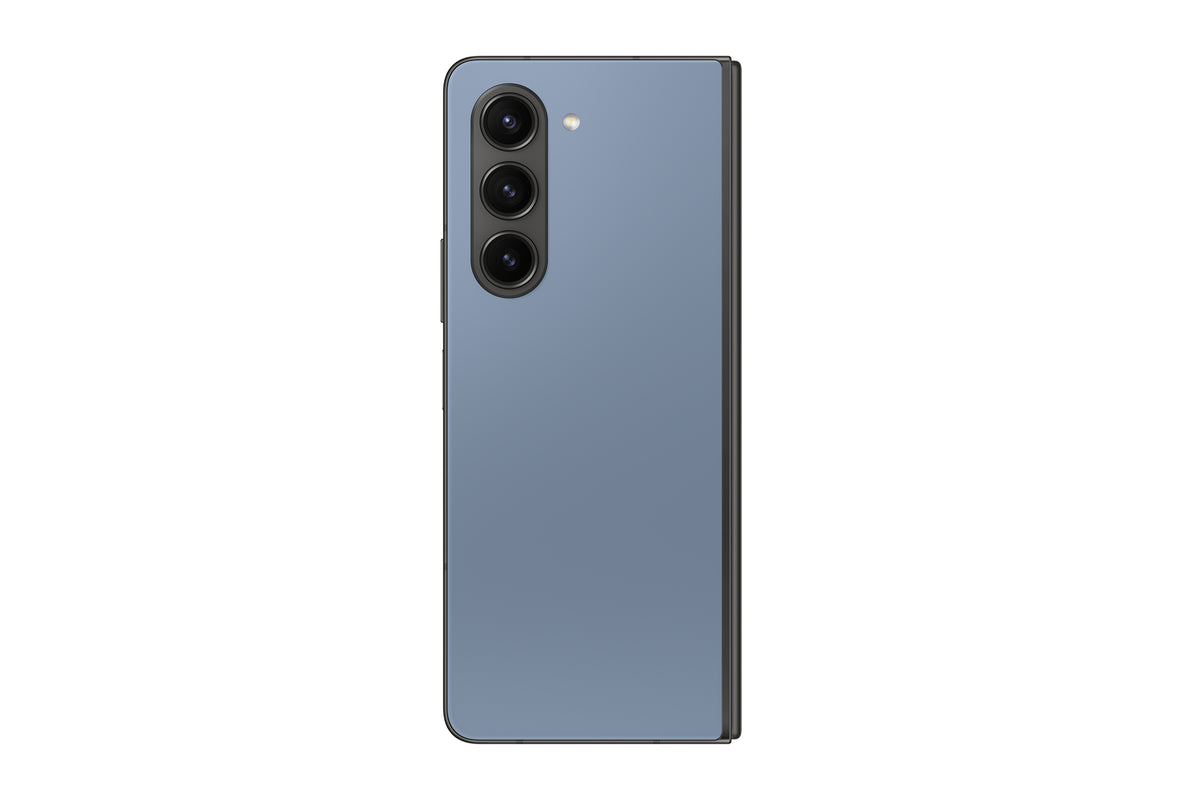 Samsung Galaxy Z Fold5 in Icy Blue — brand stock image. Your device's condition matches its grade.