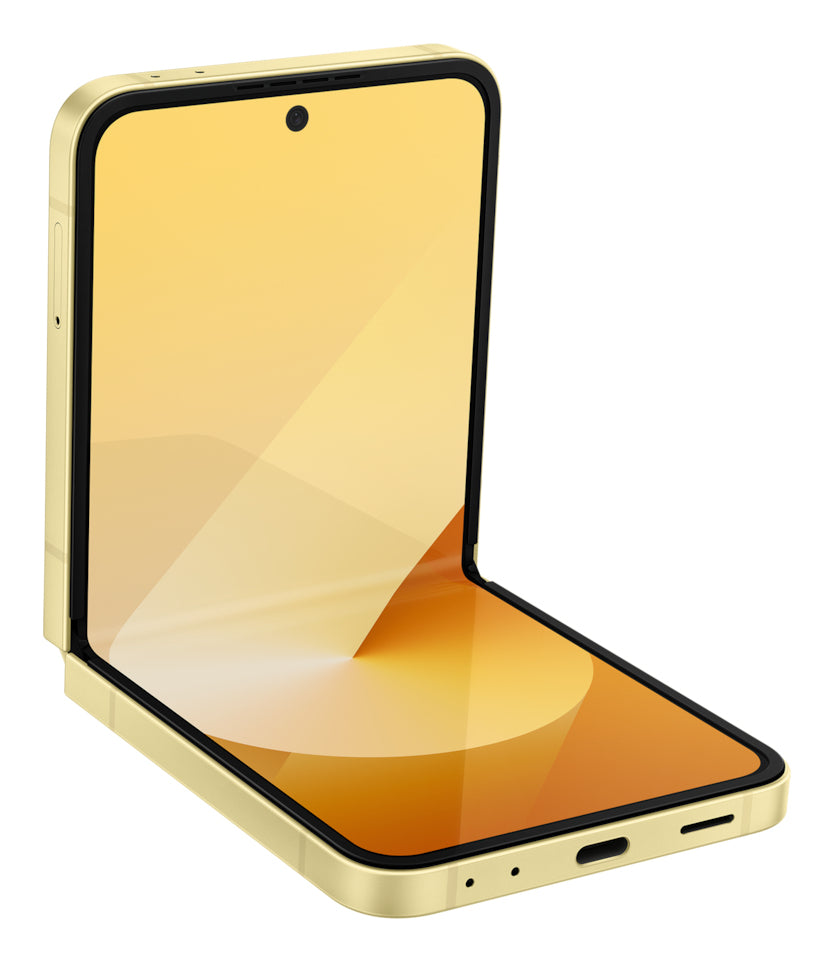 Samsung Galaxy Z Flip6 in Yellow — brand stock image. Your device's condition matches its grade.