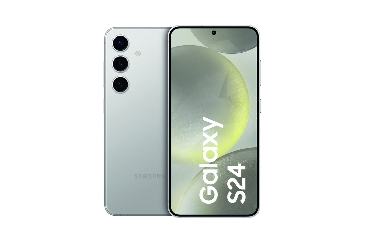 Samsung Galaxy S24 in Marble Gray — brand stock image. Your device's condition matches its grade.