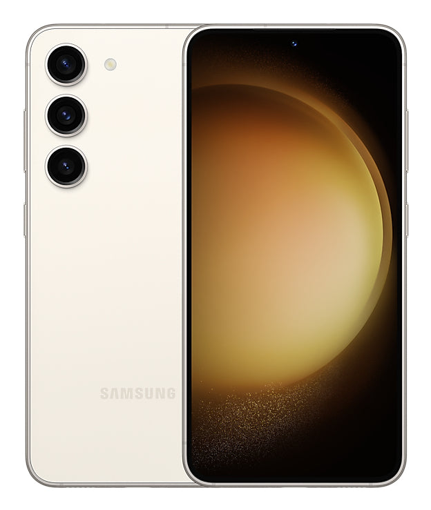 Samsung Galaxy S23 in Cream — brand stock image. Your device's condition matches its grade.