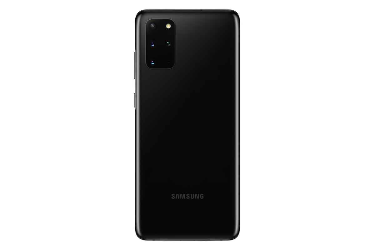 Samsung Galaxy S20+ in Cosmic Black — brand stock image. Your device's condition matches its grade.
