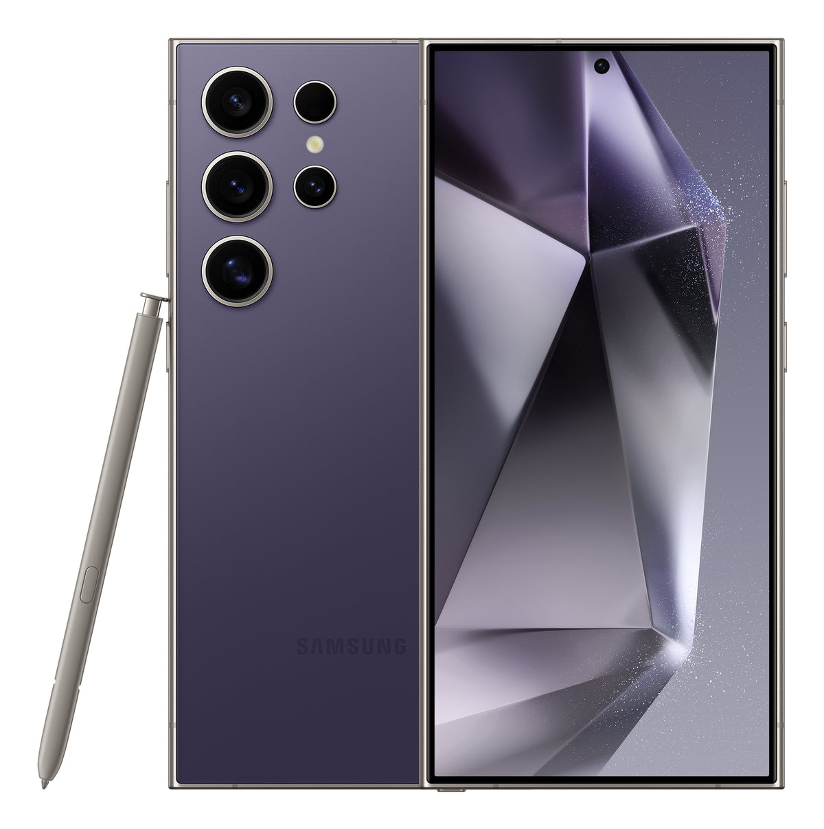 Samsung Galaxy S24 Ultra in Titanium Violet — brand stock image. Your device's condition matches its grade.