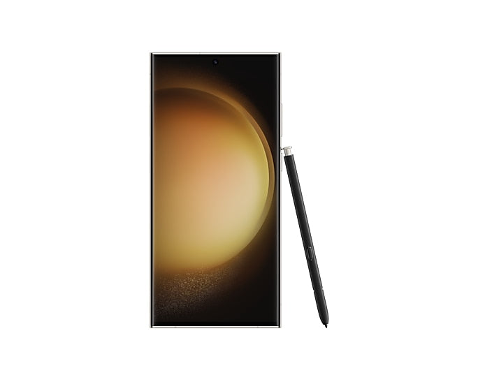 Samsung Galaxy S23 Ultra in Cream — brand stock image. Your device's condition matches its grade.