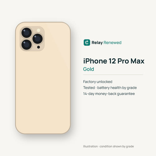 iPhone 12 Pro Max in Gold — illustration. Your device's condition matches its grade.