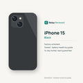 iPhone 15 in Black — illustration. Your device's condition matches its grade.