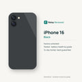 iPhone 16 in Black — illustration. Your device's condition matches its grade.