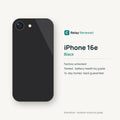 iPhone 16e in Black — illustration. Your device's condition matches its grade.