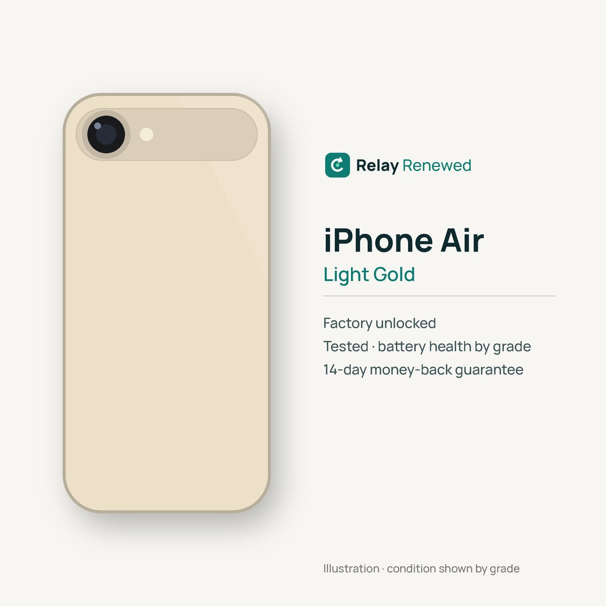 iPhone Air in Light Gold — illustration. Your device's condition matches its grade.