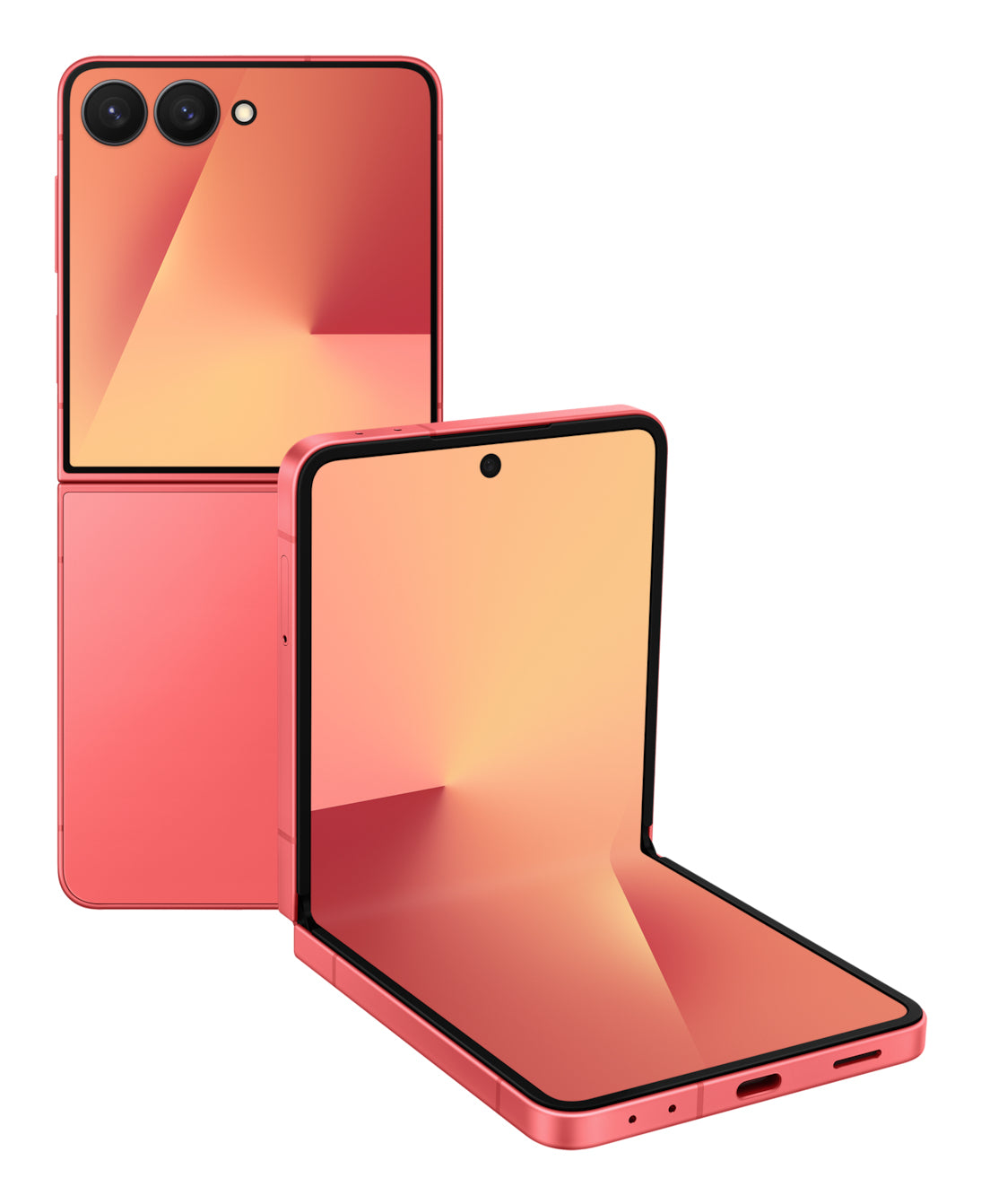 Samsung Galaxy Z Flip7 in Coralred — brand stock image. Your device's condition matches its grade.