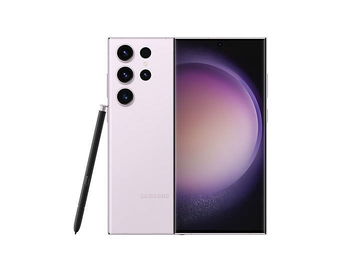 Samsung Galaxy S23 Ultra in Lavender — brand stock image. Your device's condition matches its grade.
