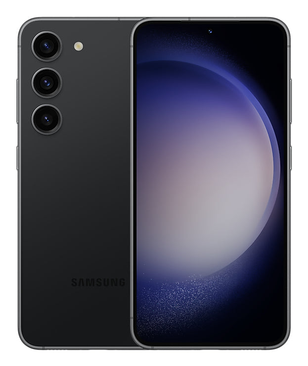 Samsung Galaxy S23 in Phantom Black — brand stock image. Your device's condition matches its grade.