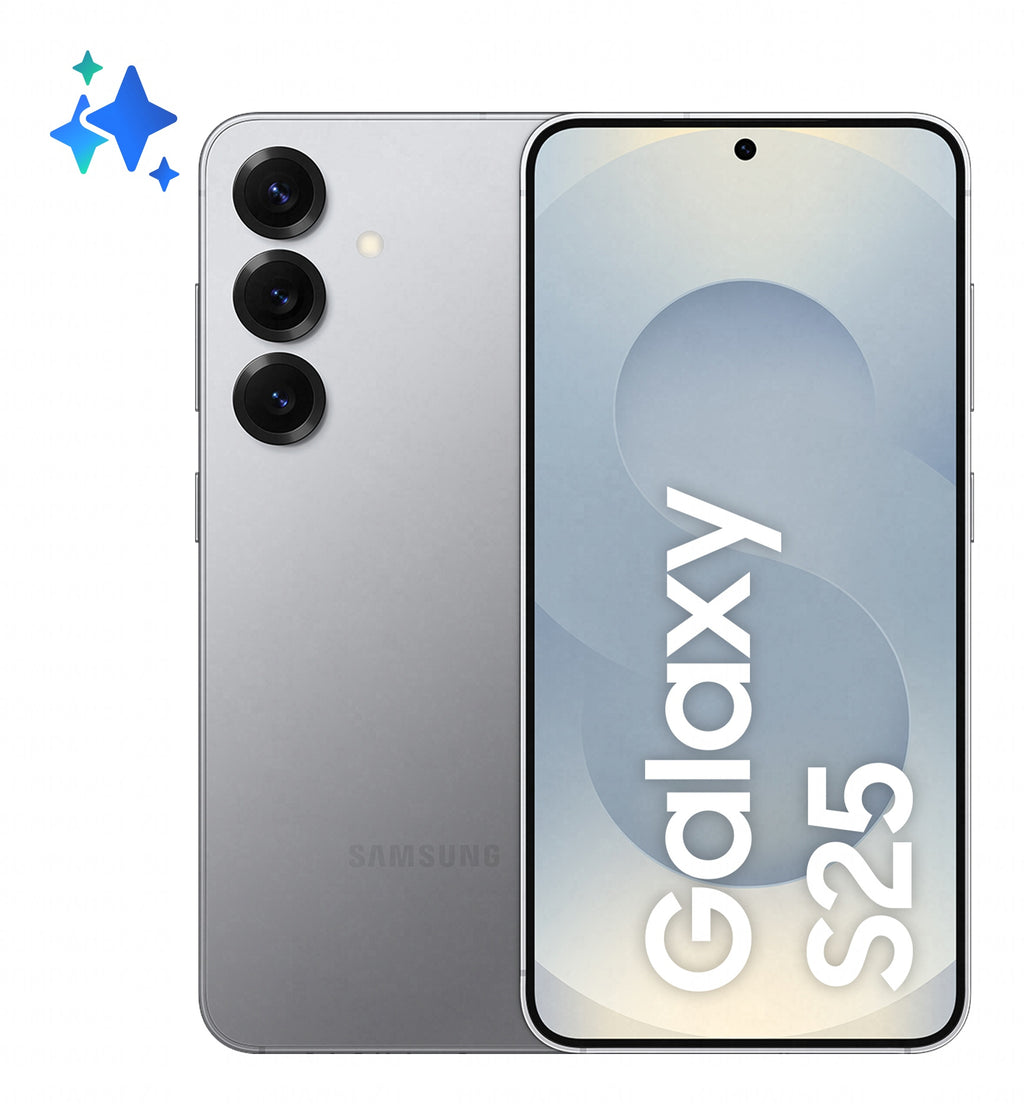 Samsung Galaxy S25 in Silver Shadow — brand stock image. Your device's condition matches its grade.
