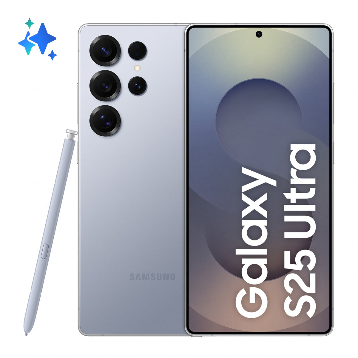 Samsung Galaxy S25 Ultra in Titanium Silverblue — brand stock image. Your device's condition matches its grade.
