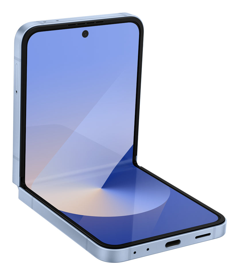 Samsung Galaxy Z Flip6 in Blue — brand stock image. Your device's condition matches its grade.