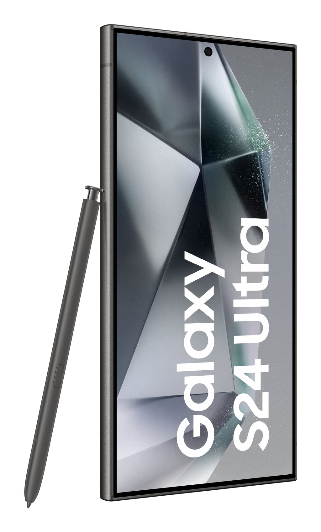 Samsung Galaxy S24 Ultra in Titanium Black — brand stock image. Your device's condition matches its grade.