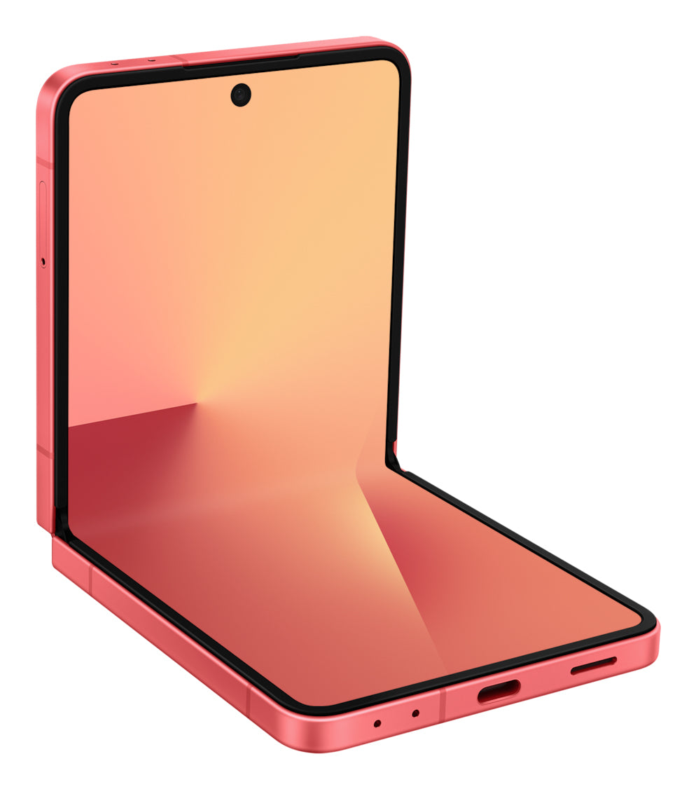 Samsung Galaxy Z Flip7 in Coralred — brand stock image. Your device's condition matches its grade.