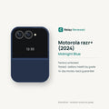 Motorola razr+ (2024) in Midnight Blue — illustration. Your device's condition matches its grade.