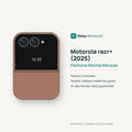 Motorola razr+ (2025) in Pantone Mocha Mousse — illustration. Your device's condition matches its grade.